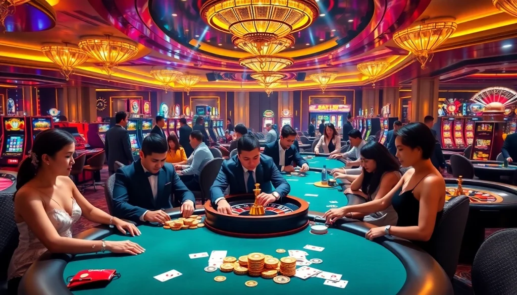 Experience luxury gaming at 9789bet.com with vibrant casino tables and excited players.