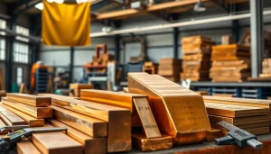 Bara Bronz prezentând diverse bare de bronz într-un atelier modern, echipat cu unelte