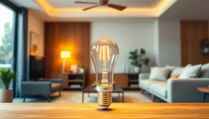 Bright a19 led bulb illuminating a cozy living room, enhancing warmth and ambiance.