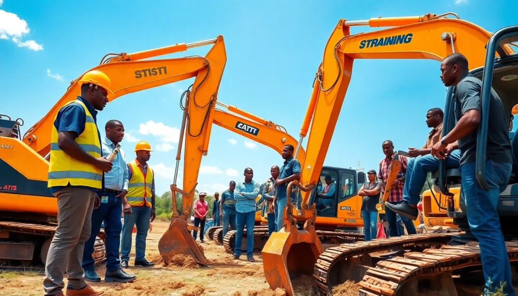 Excavator training in Durban featuring diverse trainees operating heavy machinery.