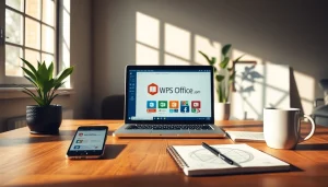 在笔记本电脑上的 WPS Office 应用程序，展示现代办公室的生产力。