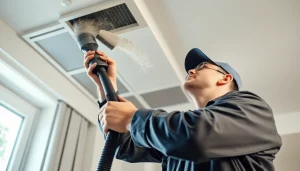 Air Duct Cleaning Service being performed by a certified technician using advanced tools in a modern home.