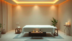 부드러운 조명과 에센셜 오일이 있는 울산마사지 치료실의 편안한 내부