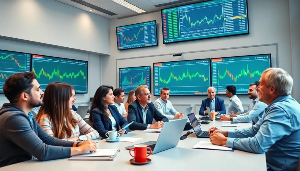 Students learning at the Stock market trading academy with live data and mentoring.