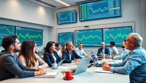 Students learning at the Stock market trading academy with live data and mentoring.