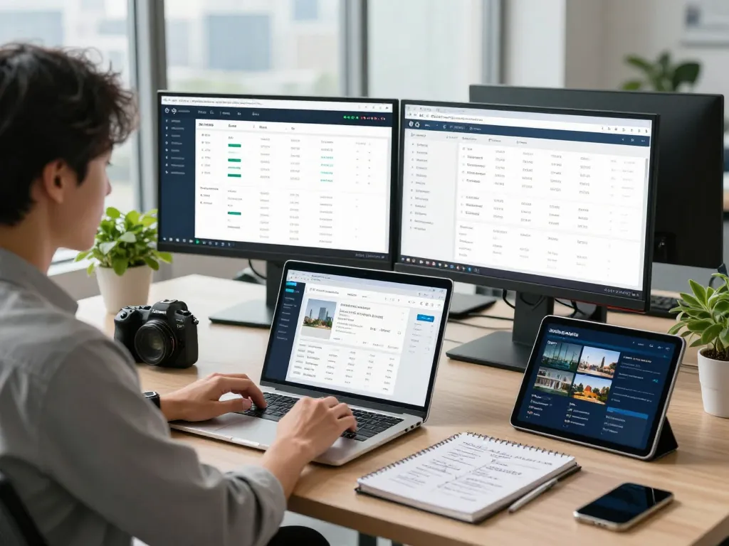 Professionnel gérant logiciel immobilier maroc dans un espace de travail moderne