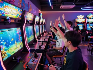 引人入胜的多人捕鱼游戏场景，展示玩家在充满活力的游戏厅中享受捕鱼娱乐。