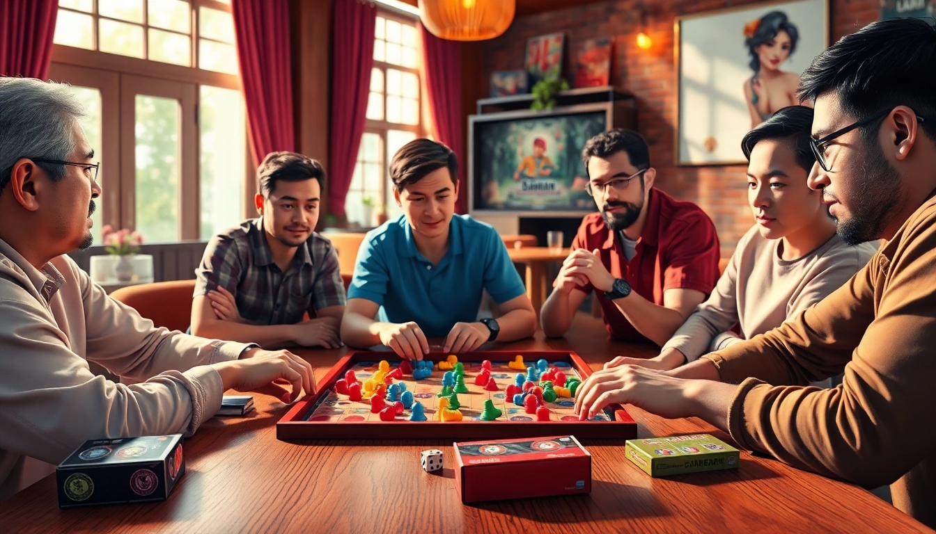 Engaged players strategizing in daman games, showcasing vibrant pieces and a lively atmosphere.
